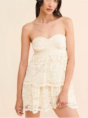 Anthropologie Maeve Ivory Lace Strapless Mini Dress XS Cottagecore Coquette